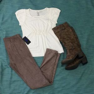 Faux Suede Leggings Cafe au Lait Color S